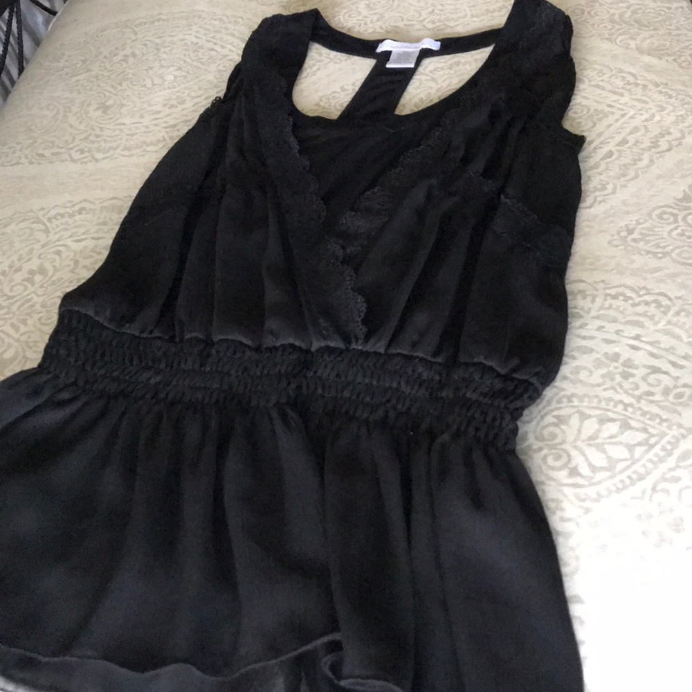 Black Peplum waist lace overlay tank